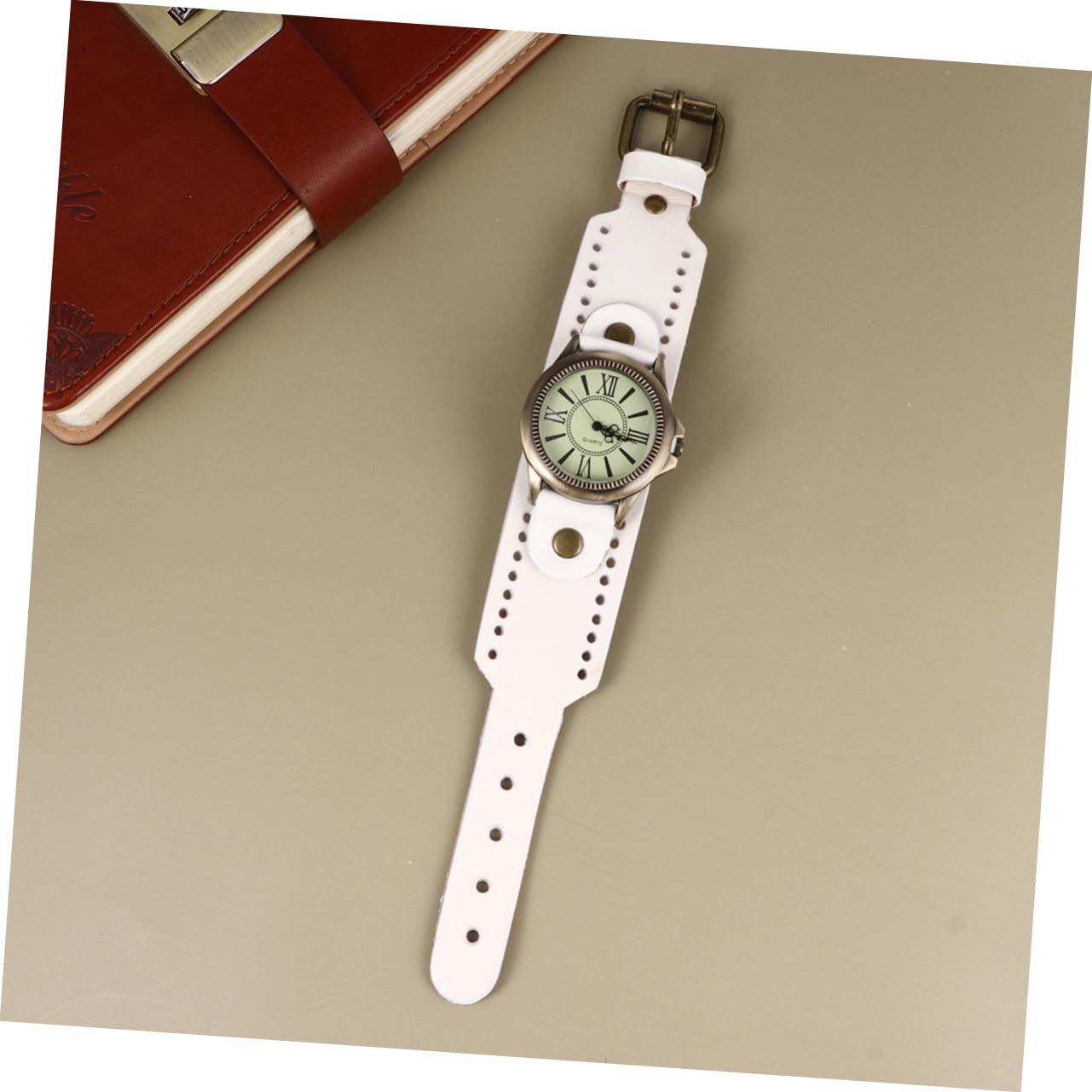 3piezas Reloj De Pulsera Retro para Mujer De Piel De Vacuno Estilo Vintage Diseño Elegante Movimiento De Cuarzo Preciso para Navidad Ocasiones Especiales