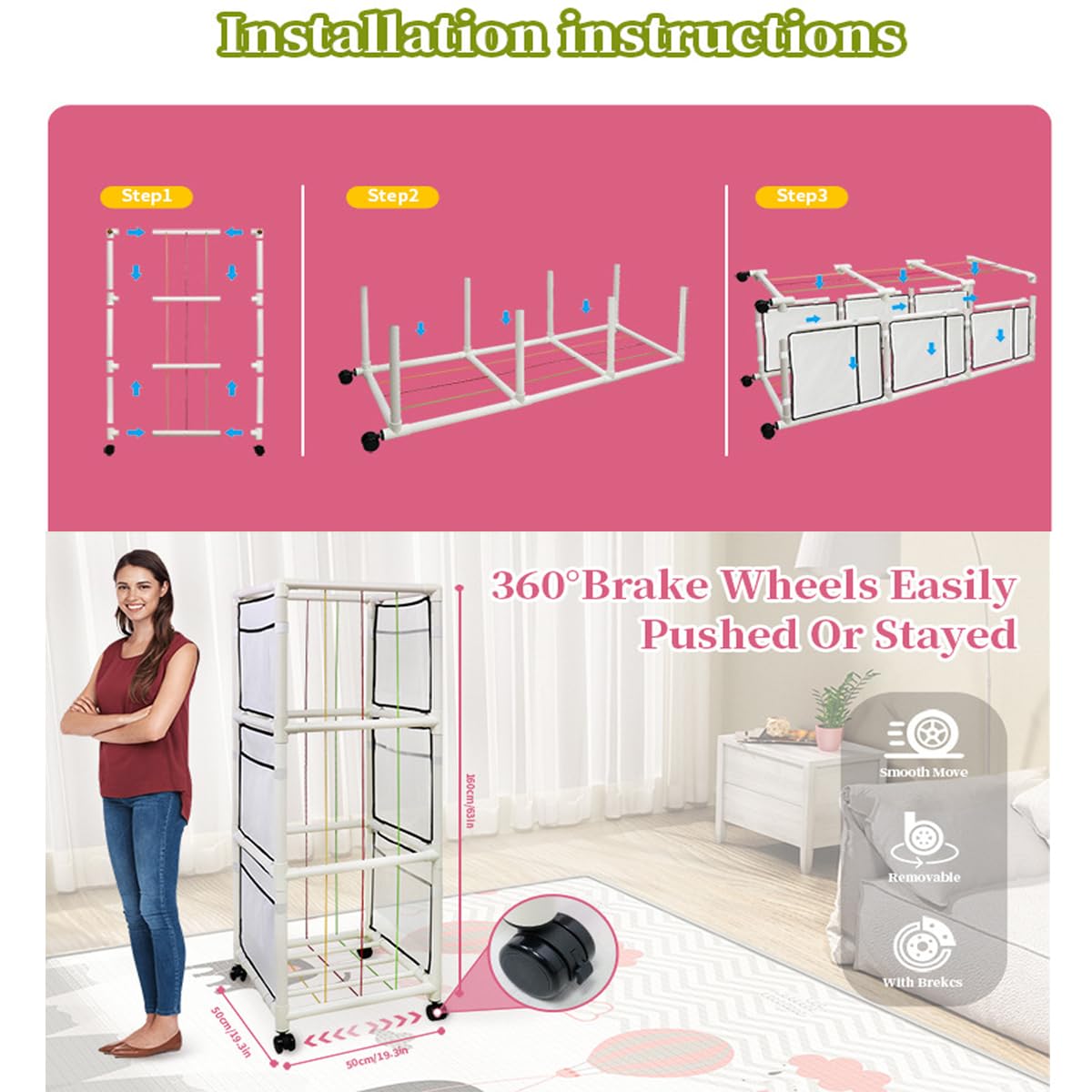 HEYOUTH 360° Drehbare Stofftier Aufbewahrung mit Rollen - Extra Großer Vertikaler Organizer aus ABS zum Platz Sparen im Kinderzimmer, für Kuscheltiere & Plüschtiere