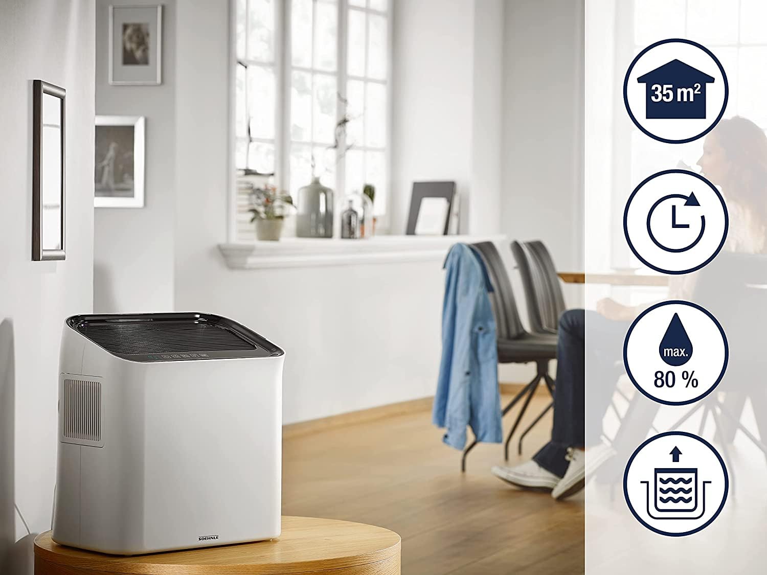 Soehnle Airfresh Wash 500 oczyszczacz powietrza zapewnia zdrowe, czyste, naturalnie wilgotne powietrze, oczyszczacz powietrza z trójwarstwowym systemem filtracji, nawilżacz powietrza z wyświetlaczem