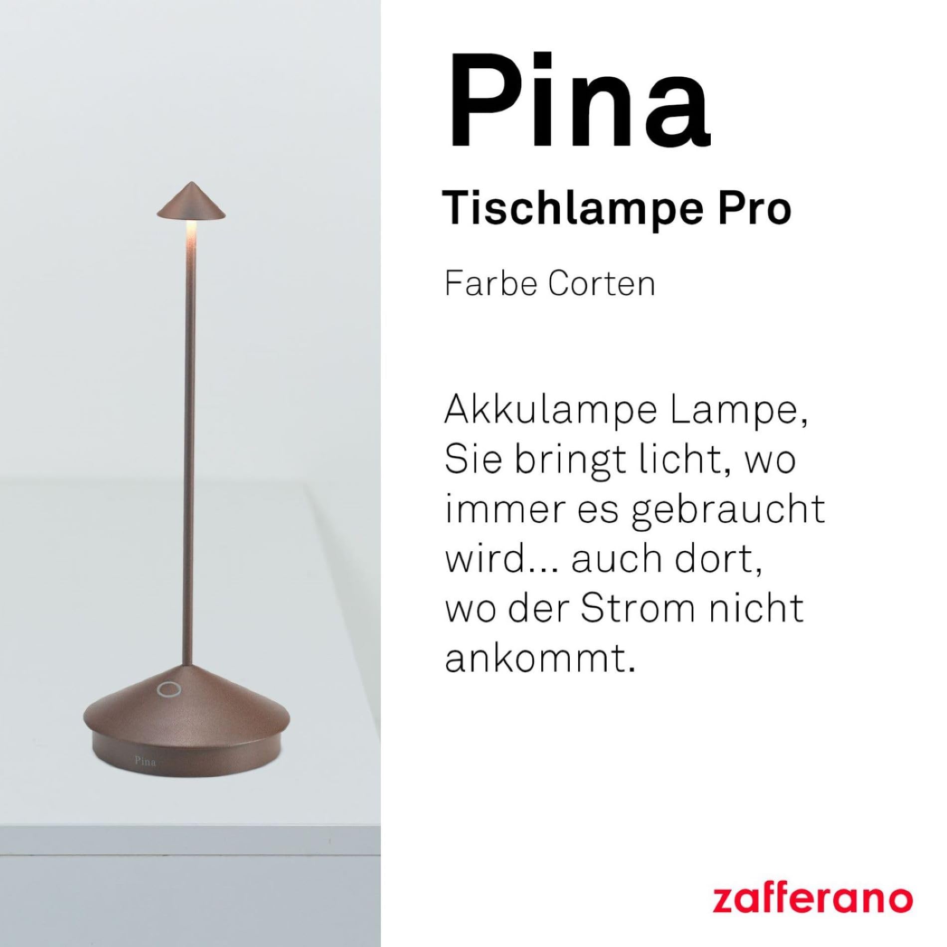 Zafferano, Pina Lampe, Wiederaufladbare und Kabellose Tischlampe mit Touch Control, Geeignet für den Innen- und Außenbereich, Dimmer, 2200-3000 K, Höhe 29 cm, Farbe Corten