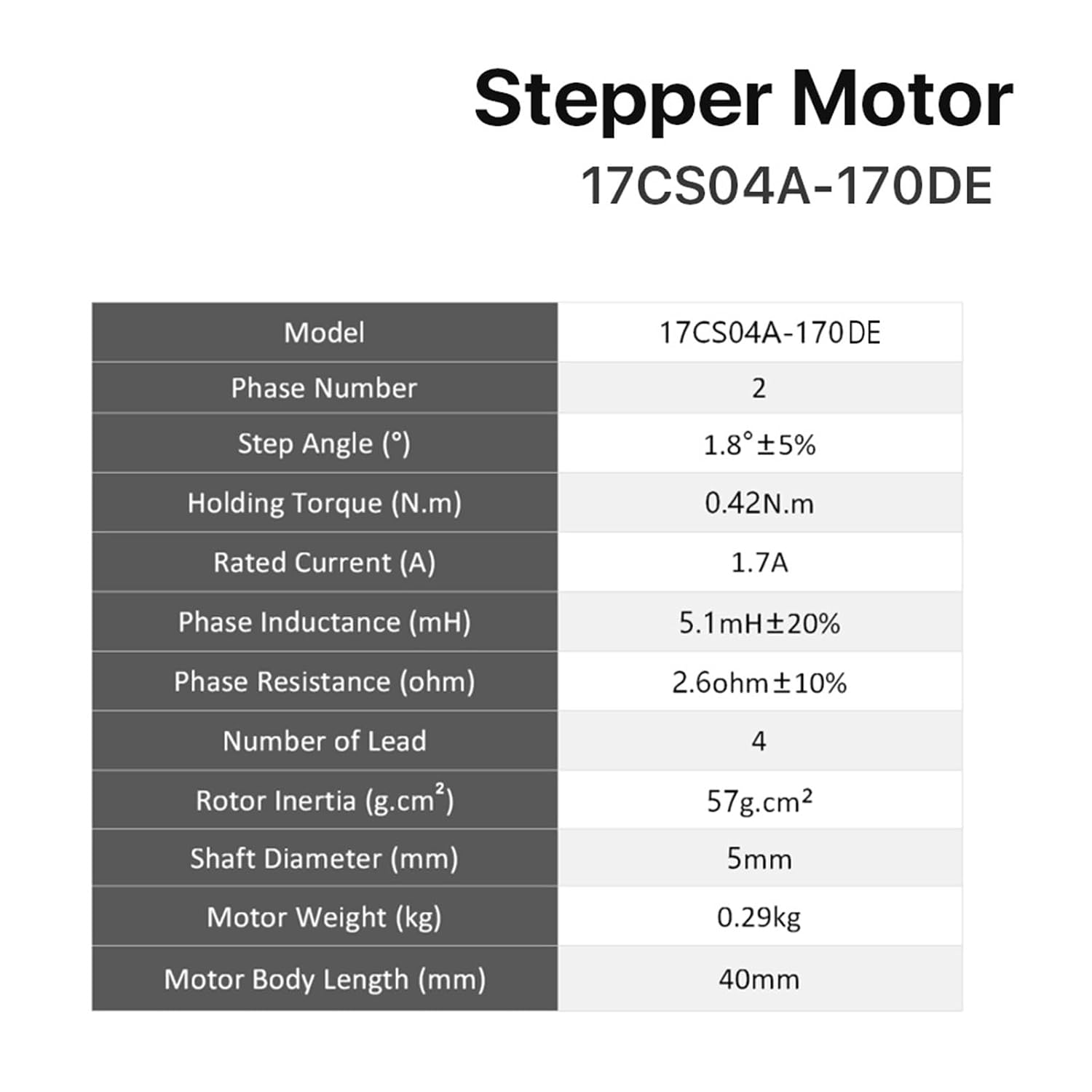 17CS04A-170DE Stepper Motor 40mm 42Ncm 1.7A Double Shaft 2 Phase Stepper Motor 1Pcs