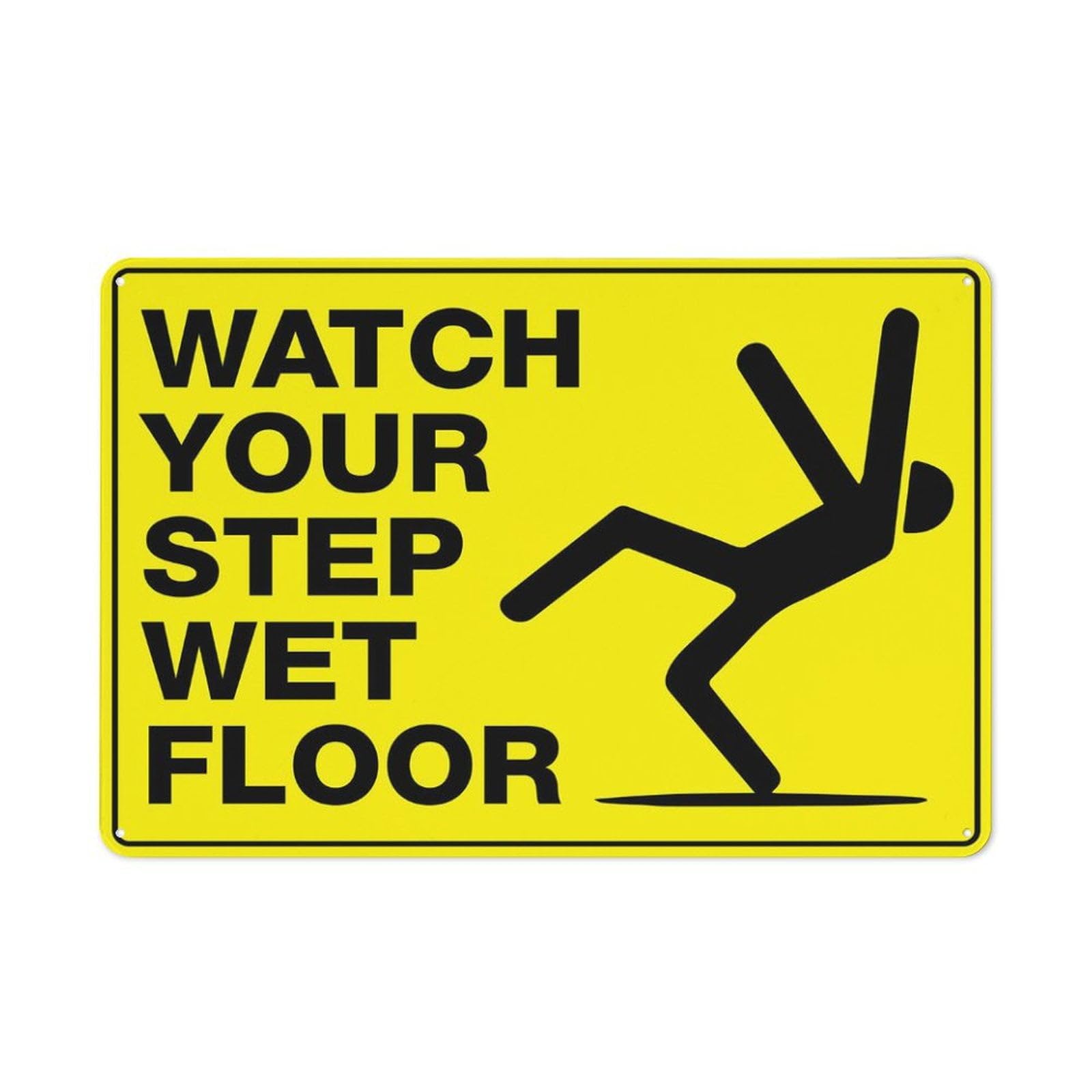 peiyeety Watch Your Step Wet Floor Sign 8"x12" Rust-Free Aluminum - UV Printed, 4 Pre-Drilled Holes, Durable/Weatherproof for Business