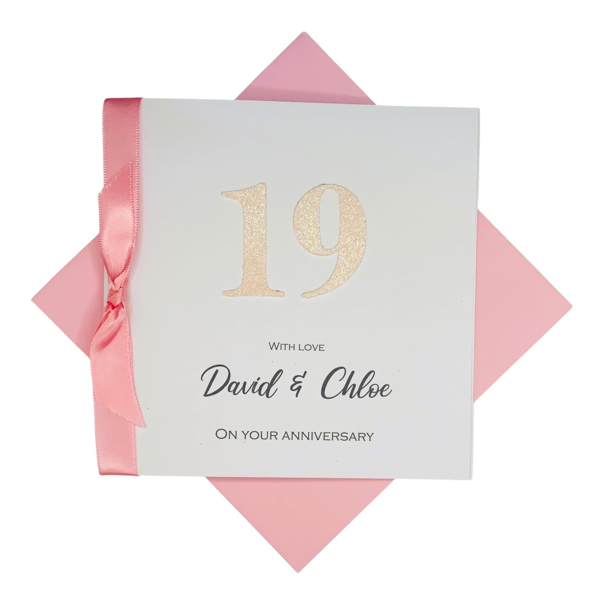 19th Wedding Anniversary Card - Bronze 19 Year Nineteenth Anniversary Greeting Card, Personalised Gift for Wife, Husband, Parents, Couple Friends - 18 Colour Choice (Glitter Number) โ image 1