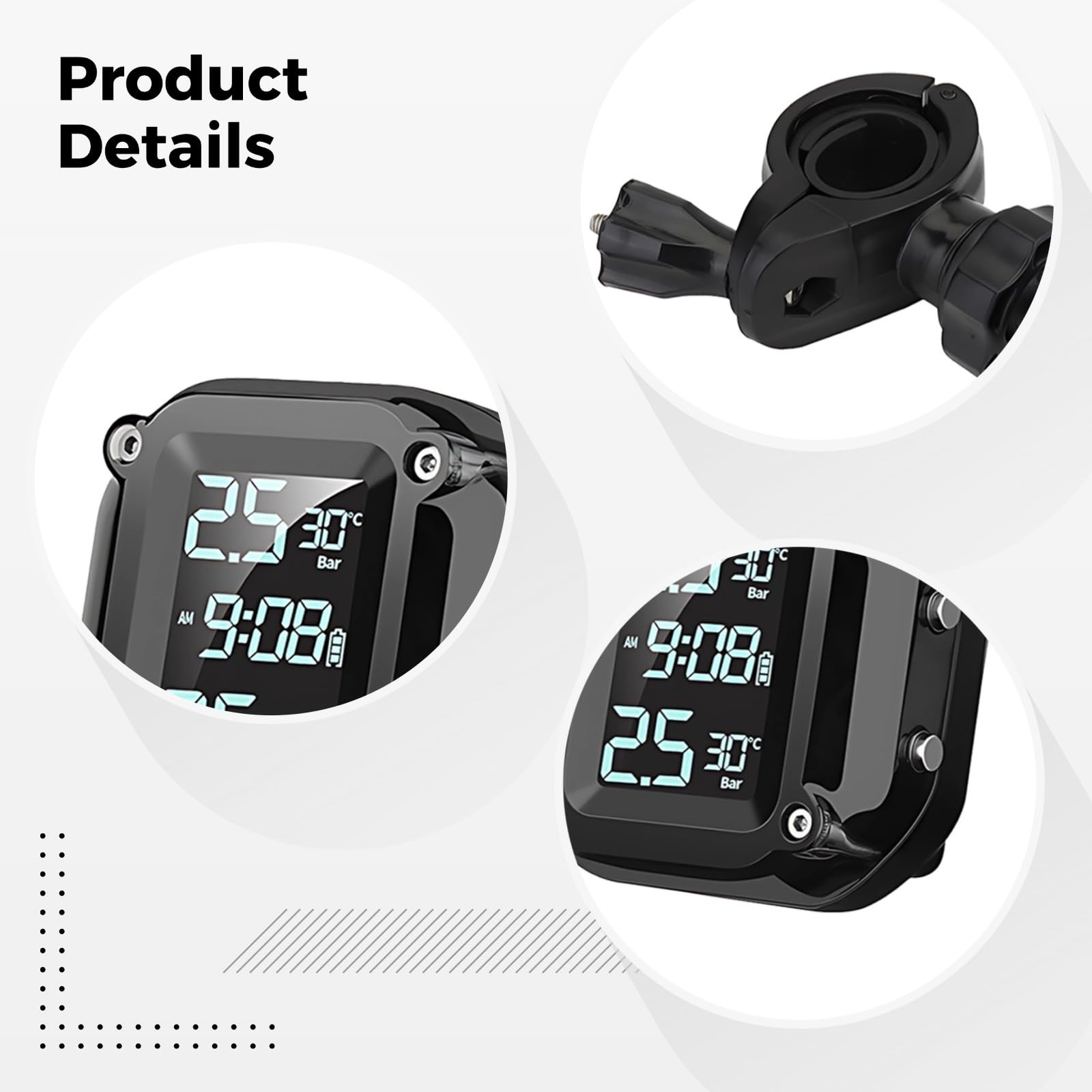 Moto TPMS Con Sensori Esterni, Wireless Tire Pressure Monitor, Display LCD Digitale, Forte Attacco Di Ricarica, Universale