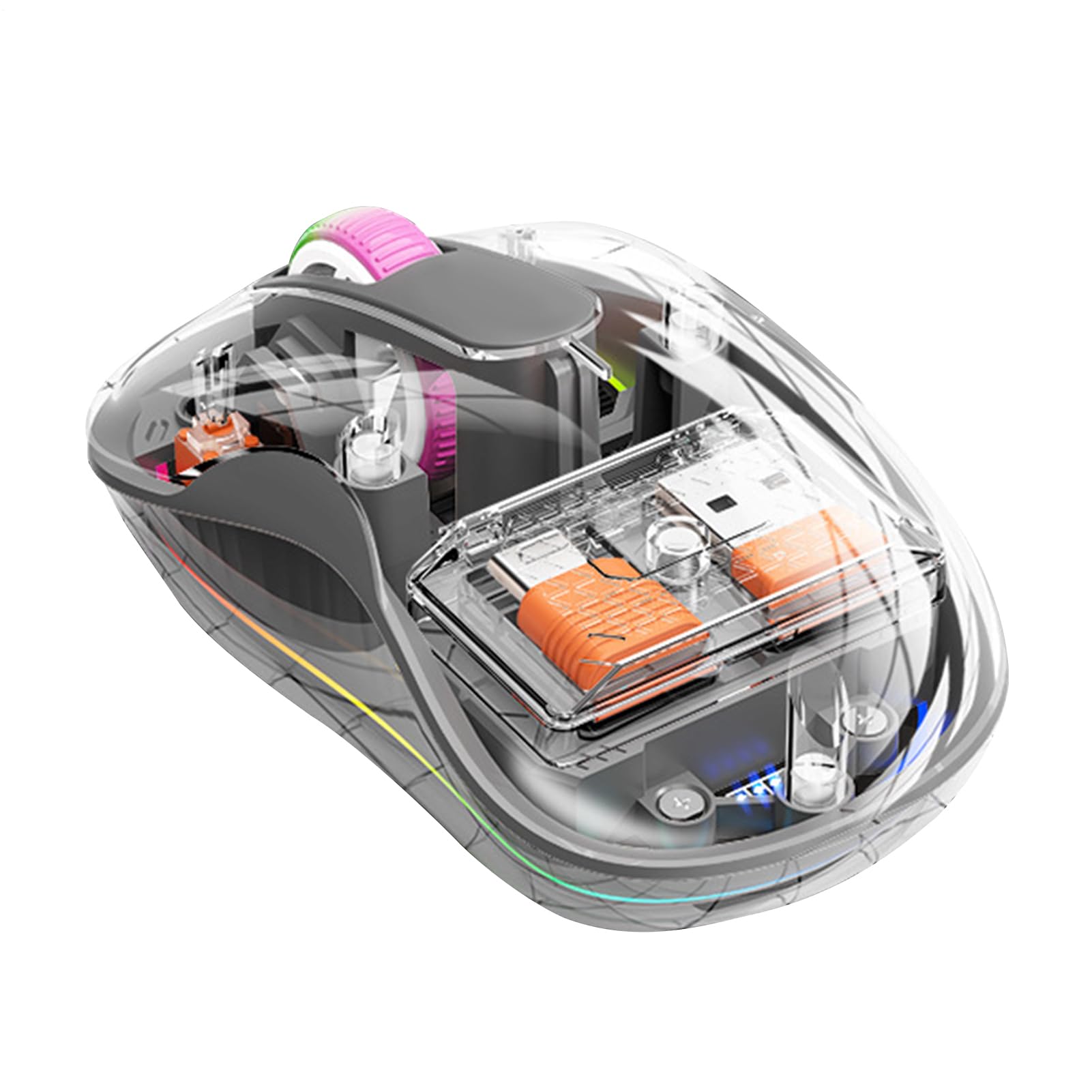 Rechargeable Wireless Computer Control - RGB Light Computer Control Transparent Mice,No Noise for Working Learning and Game Playing for Living Room, Dormitory, Library
