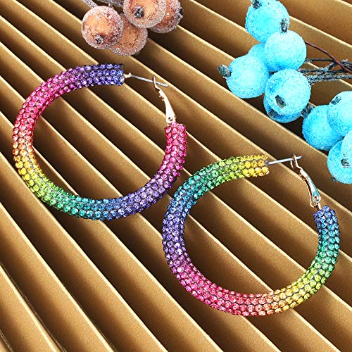 Boderier Hoop Earrings Bohemian Rainbow Leopard Sparkle Pave Crystal Rhinestone Wrapped Hoop Earrings for Women4