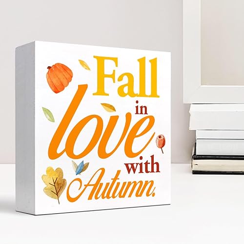 Miniatura 49 de Decoración de escritorio de otoño, Groovy Gobble Gobble Fall Thanksgiving Wood Block Sign Decoración de escritorio, caja de madera rústica de