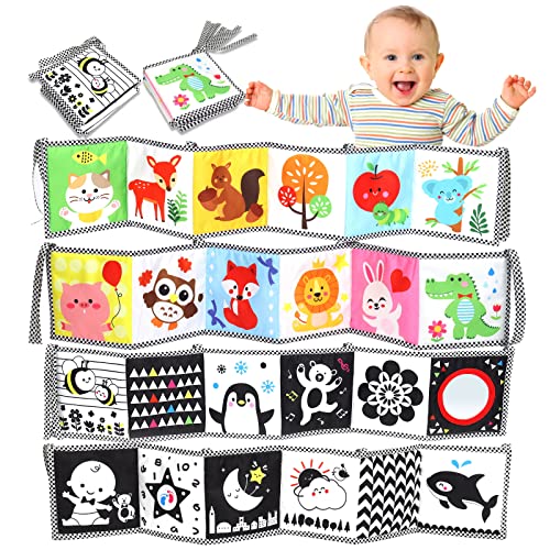 Image of OKOOKO 2-Pack Black and White High Contrast Sensory Baby Toys Baby Soft Cloth Books Tummy Time Toys Bath Books Crinkle Paper Washable Non-Toxic for Newborn Baby Infant