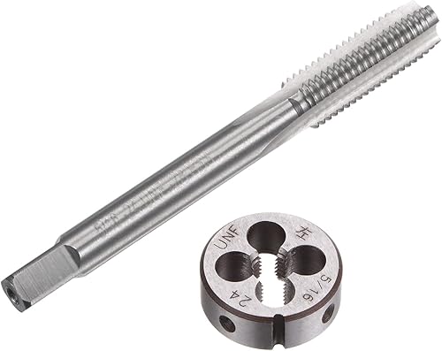 uxcell Juego de 2 piezas de roscas y troqueles, 516-24 UNF para mano izquierda y troquel redondo, herramienta de roscado para roscar y troquelar,