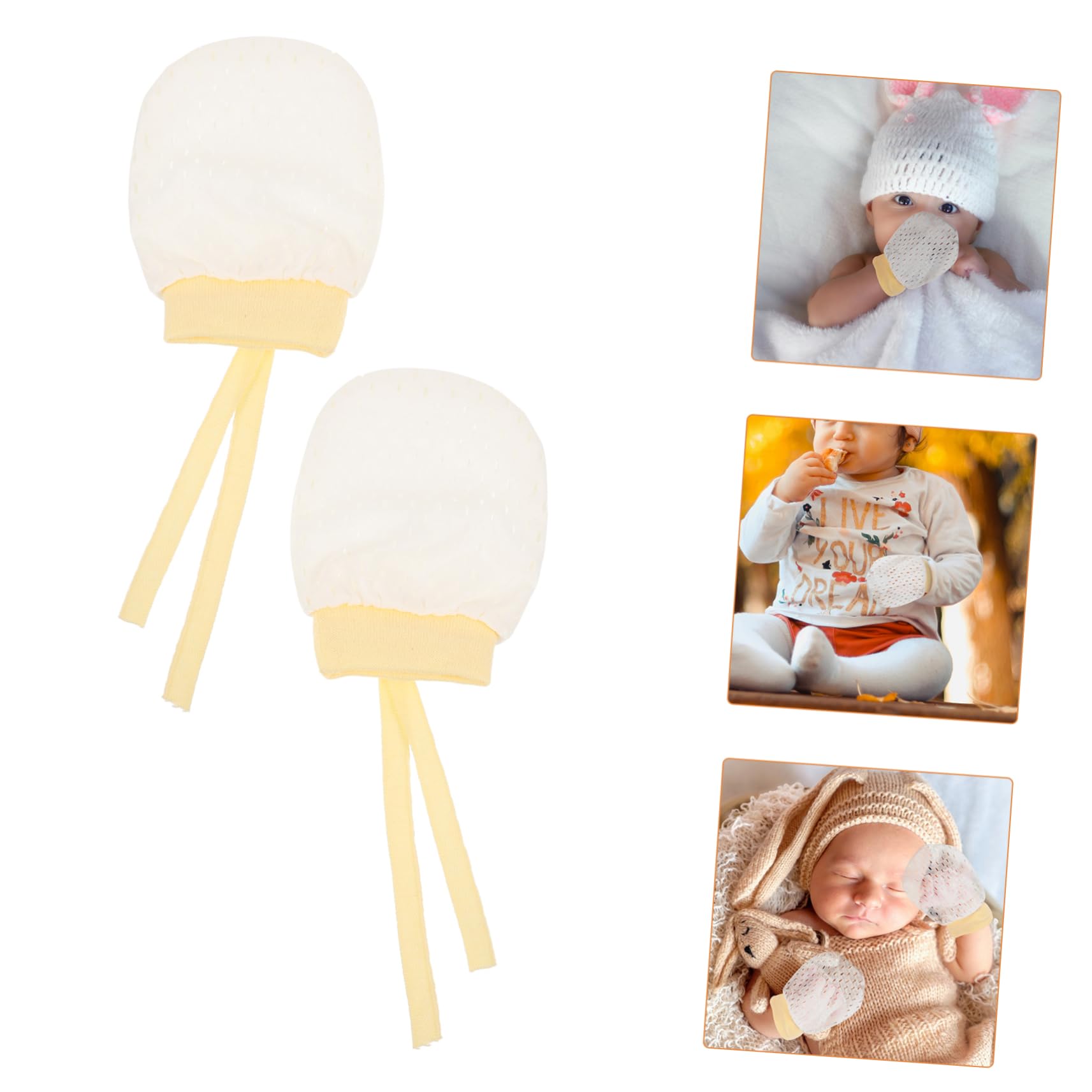 FRCOLOR 2Pairs No Scratch Gloves Breathable Mesh Mittens Lightweight Drawstring Design for Newborns for Summer Use Machine Washable Comfortable