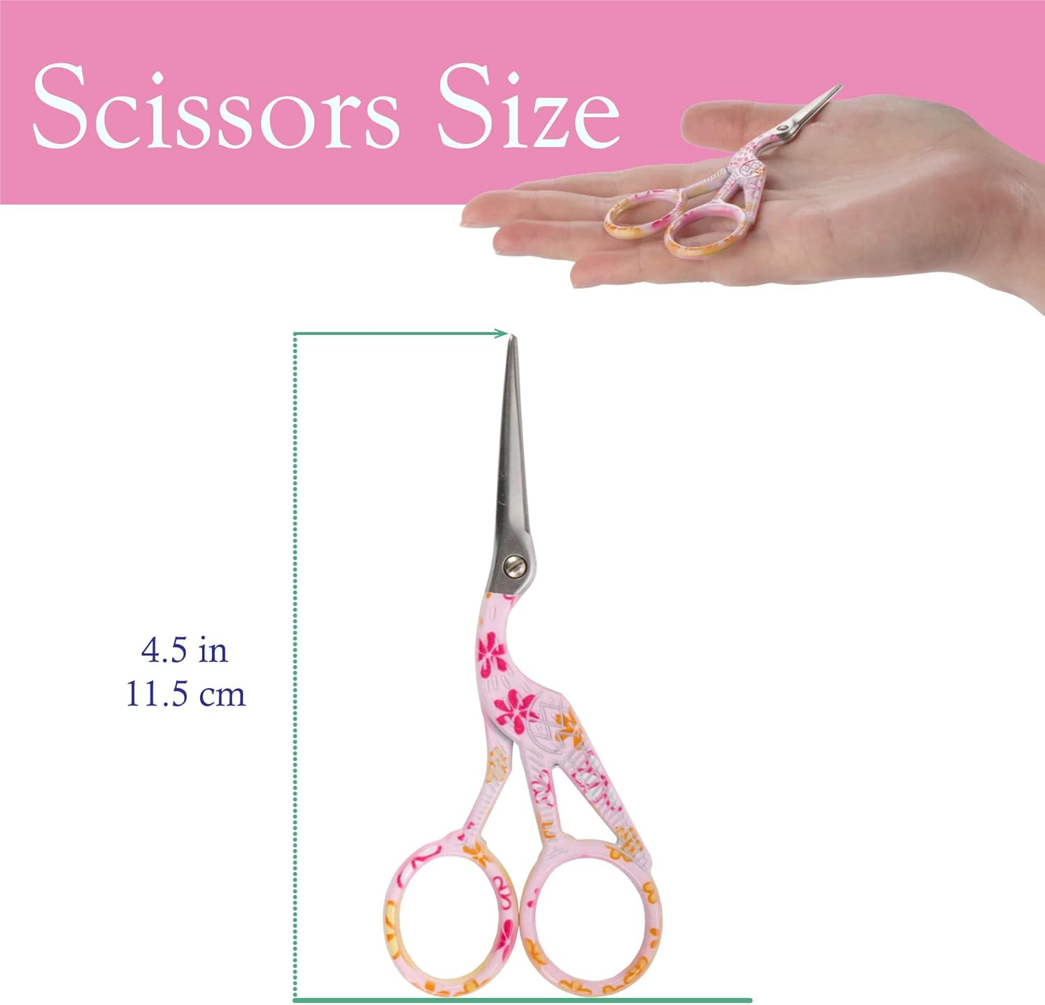 JubileeYarn Pointed Tip Embroidery Craft Stainless Steel Stork Scissors - Pink - 10 Units
