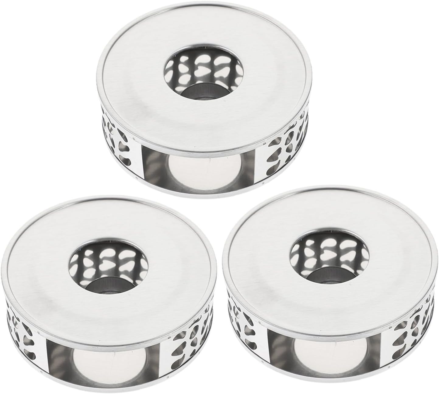 VICASKY 3pcs Stainless Steel Teapot Warmer with Tealight Holder, Hollow Heat Retention Stand, Heat Resistant and Versatile Use for Coffee, Milk, Outdoor Activities, and Camping