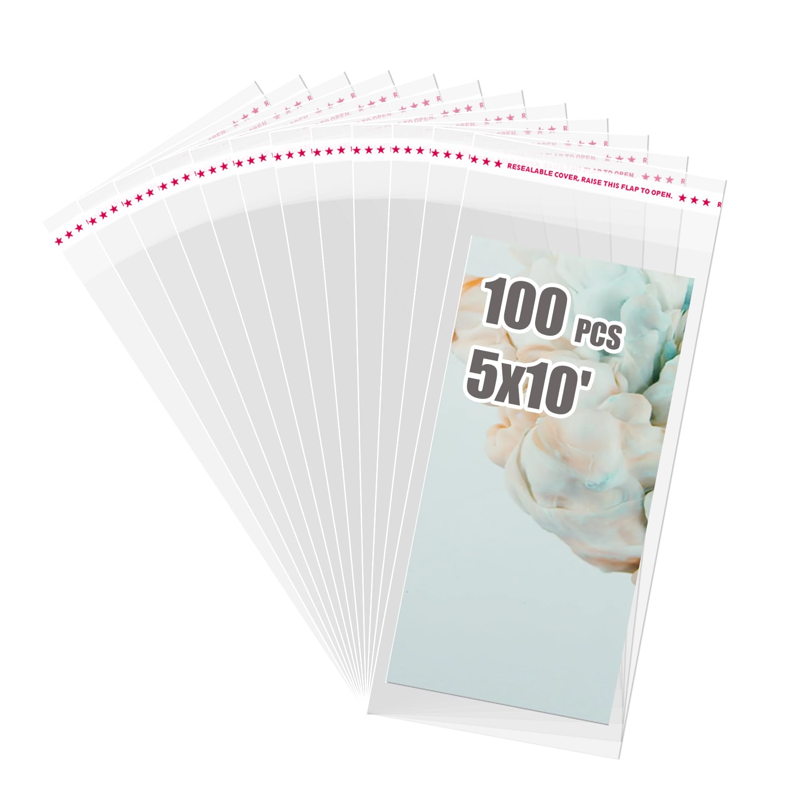 Egofine Self Sealing Cellophane Bags 100 PCS Clear Resealable Sleeves Bags for 5x10 Photo Mats (Bag Size: 5x10 inches)