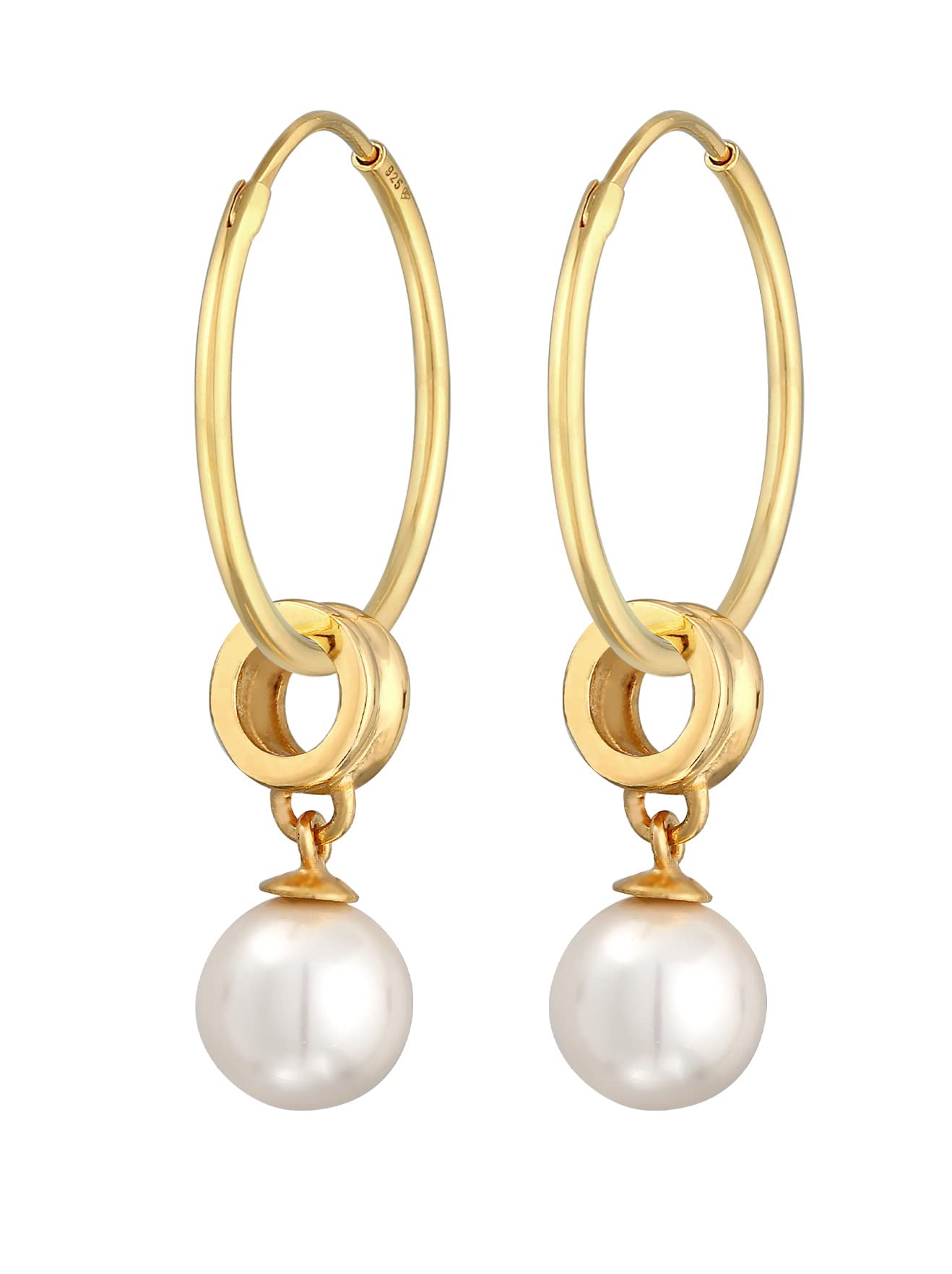 Nenalina Creolen Silber 925 Damen Ohrringe mit Perle vergoldet (8 mm)