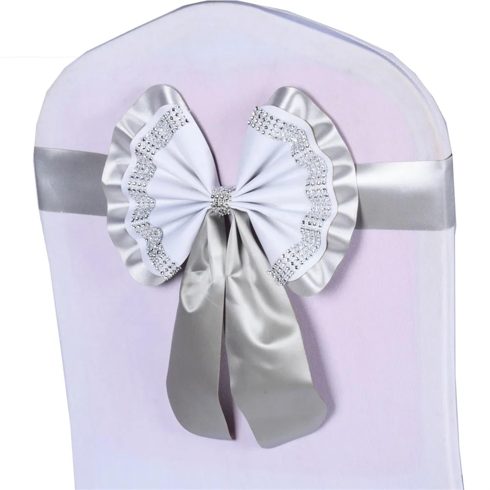 NJIEzhao Chair Sashes Diamond Tie Cute Satin Knot Cover Back Colourful Ribbon Belt Bow For Hotel Banquet Wedding Party Events Decoration Chair Ribbon(Grey)