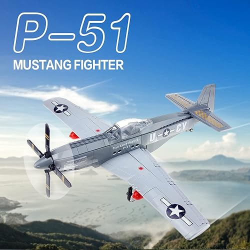 Miniatura 2 de Gonli P-51 Mustang Fighter Jets Juego de bloques de construcción de 258 piezas Bomber Avión Juguetes de Construcción WW2 Avión Regalos para Adultos