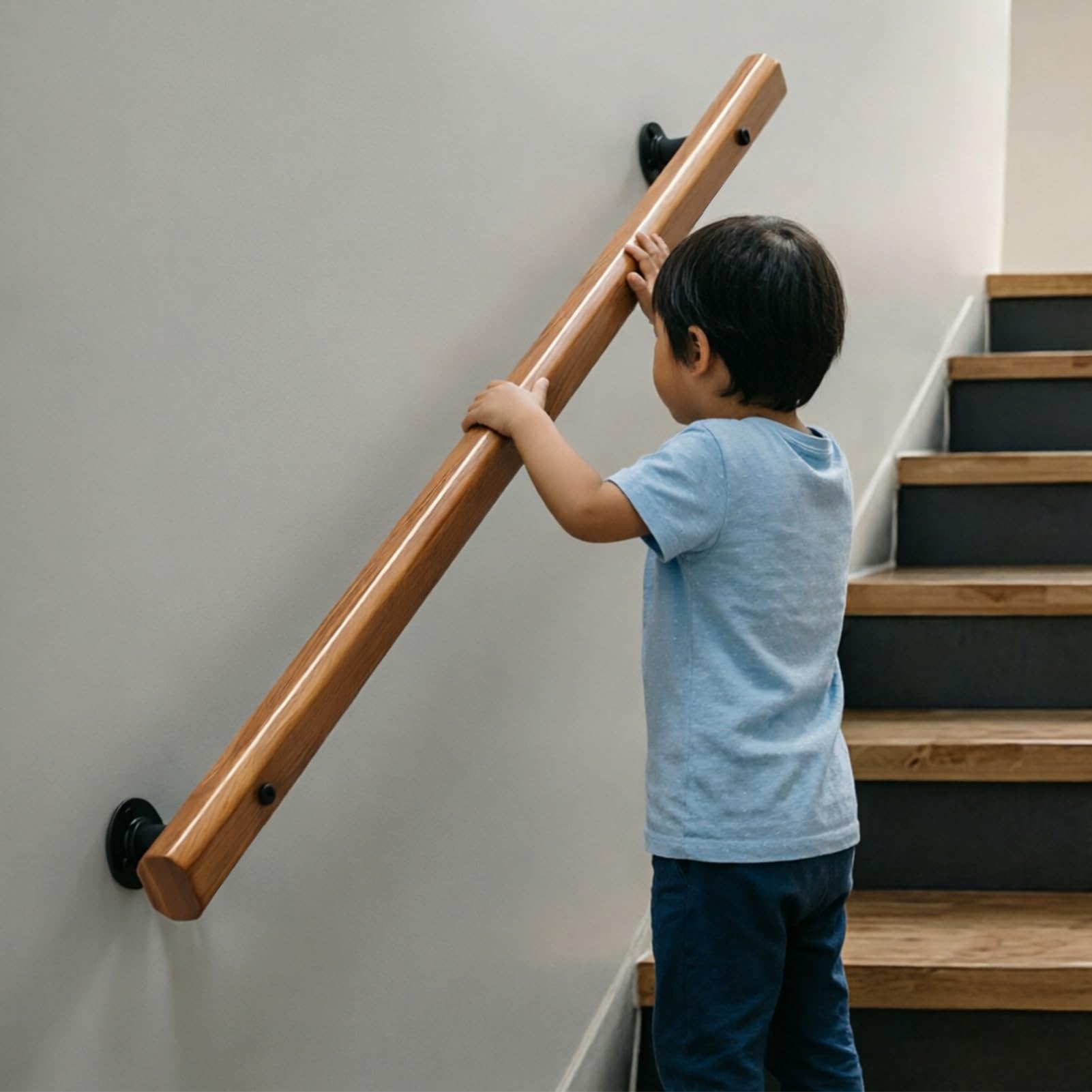DMCHENGMA Wood Hand Railings for Indoor Stairs Wall Staircase Handrails with Brackets Grab Rail Sturdy Balustrade(4.3ft/130cm)