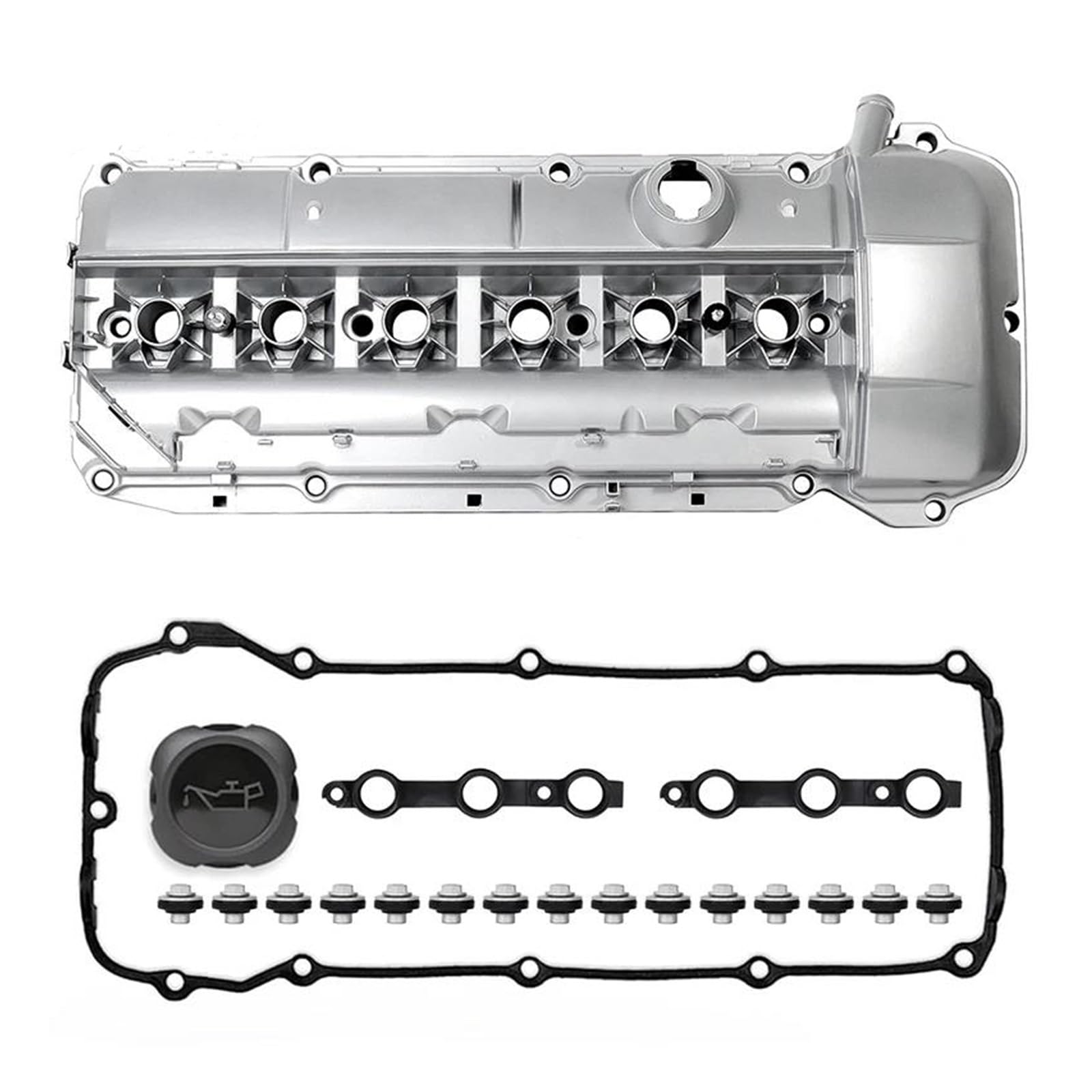 Guarnizione Coperchio Punterie 11127512839 11 12 7 512 839 Coperchio Valvole Motore In Alluminio Con Guarnizione Bulloni E Tappo Per M54 E46 325i 330i 525i X3 X5 2003-2006