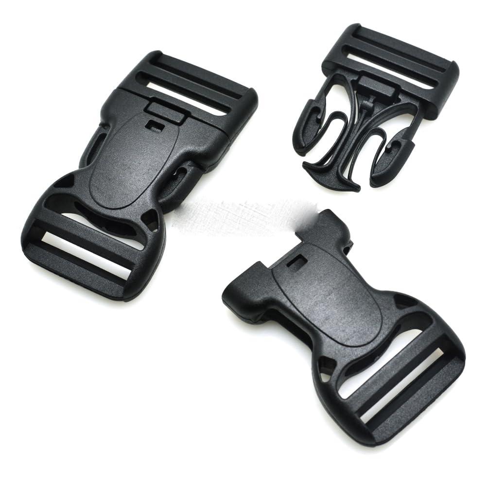 Hebilla de doble bloqueo ajustable de plástico para cinturones tácticos, color negro, 50 unidades, tamaño de cincha de 50 mm