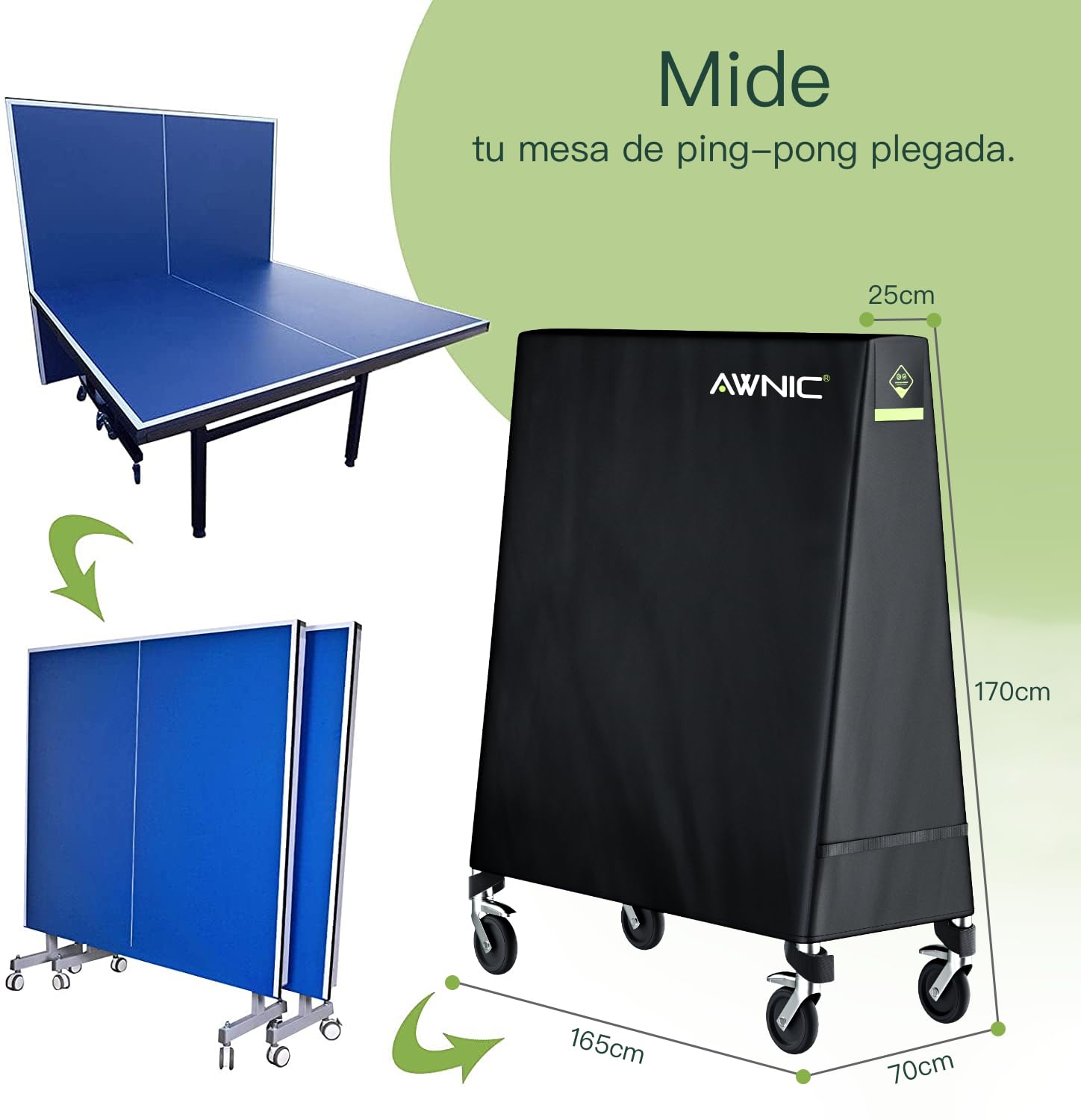 AWNIC Funda Mesa Ping Pong Exterior Impermeable Resistente al Polvo Anti-UV Protección Oxford Poliéster UV Resistente 165x70x170cm