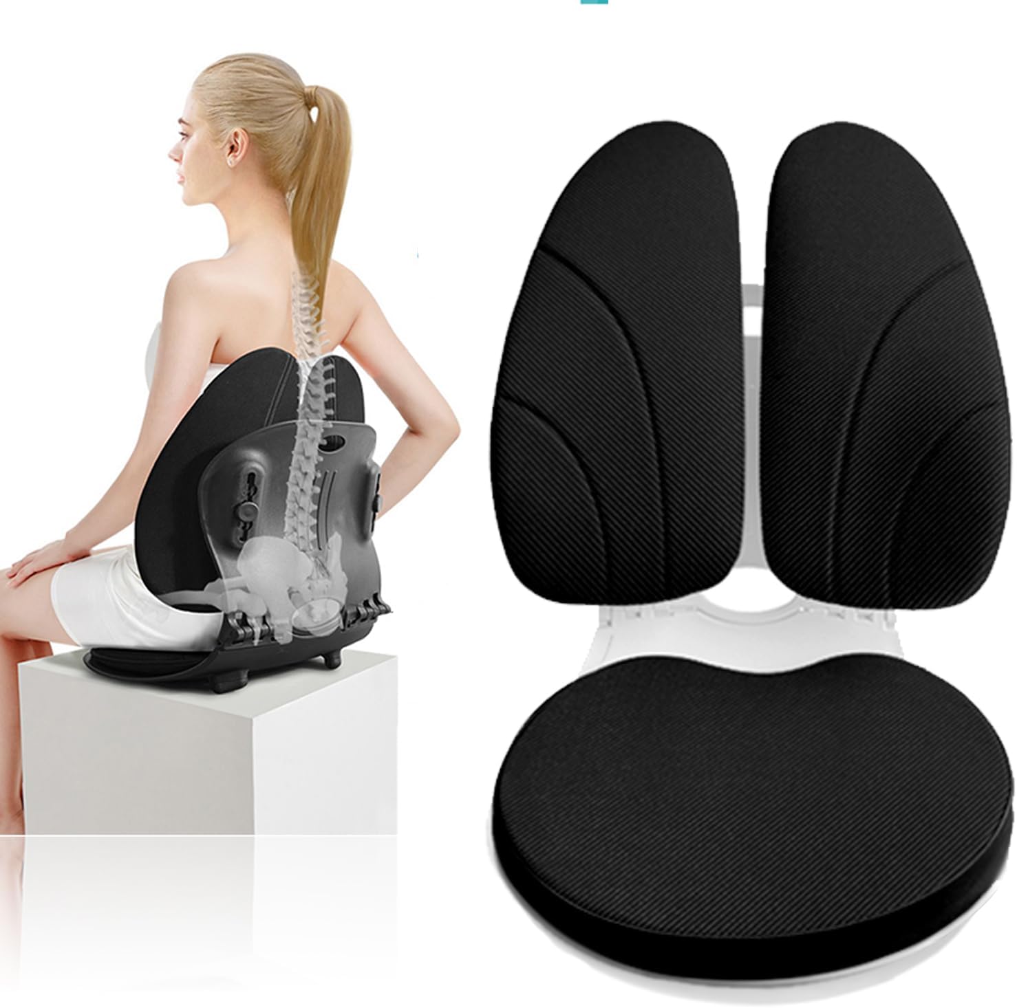 Ergonomic Chair Back Support,Lumbar Support for Improves Posture and Relieves Back Pain,Perfect for Office Chair,Gaming,Home-Work,Foldable and Adjustable,Washable Seat Cushion Cover.(Black)