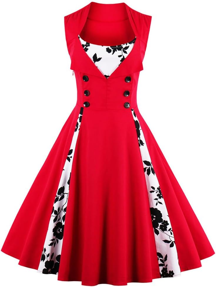50s Retro Dresses, Women's 1950s Vintage A-Line Cotton Swing Dress for Rockabilly Evening Party Cocktail, Multicolor, S-Plus Size 4XL