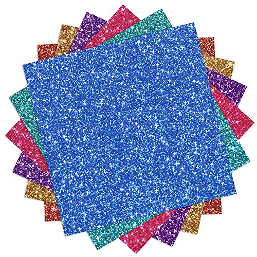 Outus 6 Sheets Glitter Vinyl Heat Transfer Vinyl for Clothes, T-Shirt, Craft DIY, Assorted Colors
