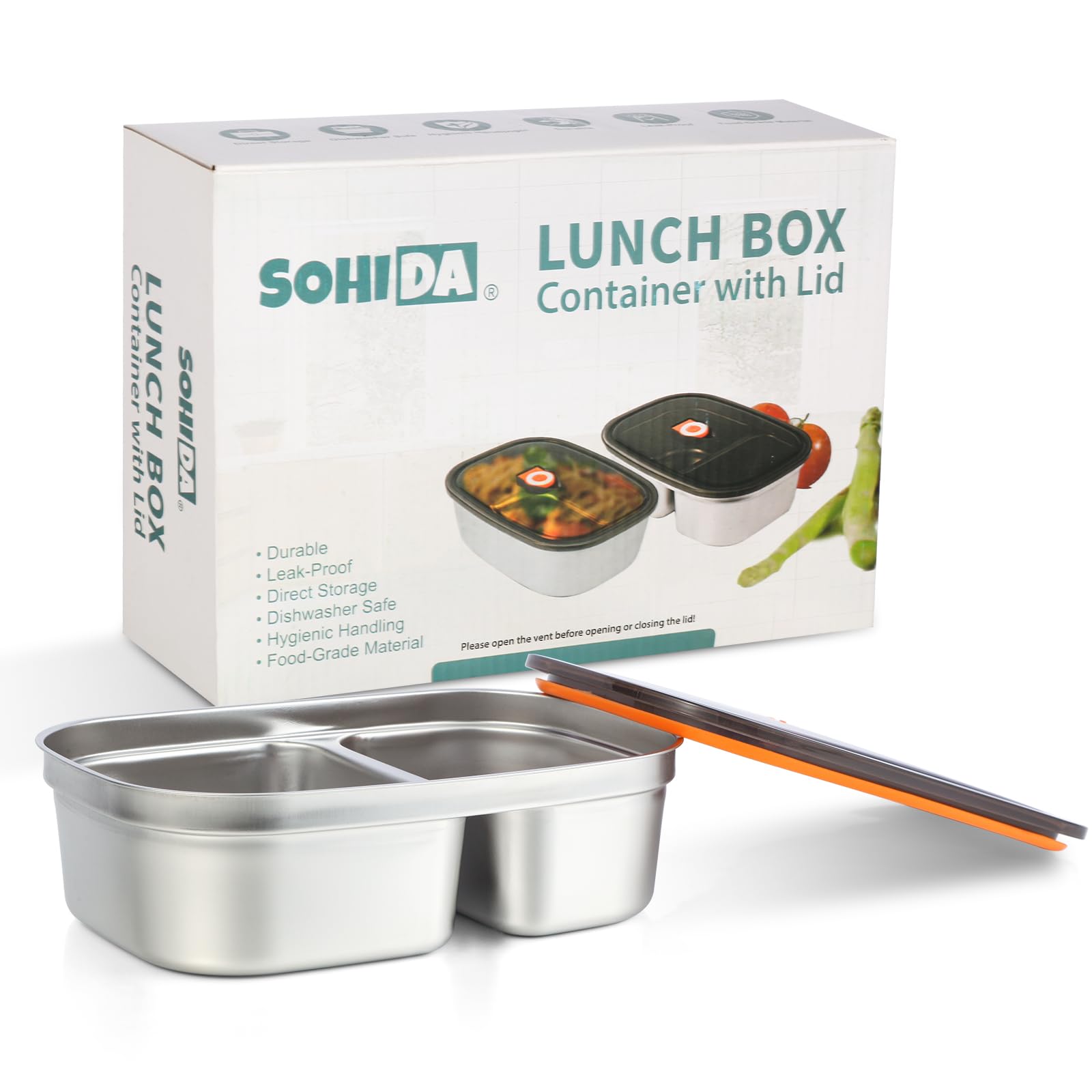SOHIDA Contenedor interior de acero inoxidable de 1,5 L con tapa, doble compartimento, extraíble, apto para lavavajillas, compatible con lonchera eléctrica de 1,5 L, fácil de limpiar