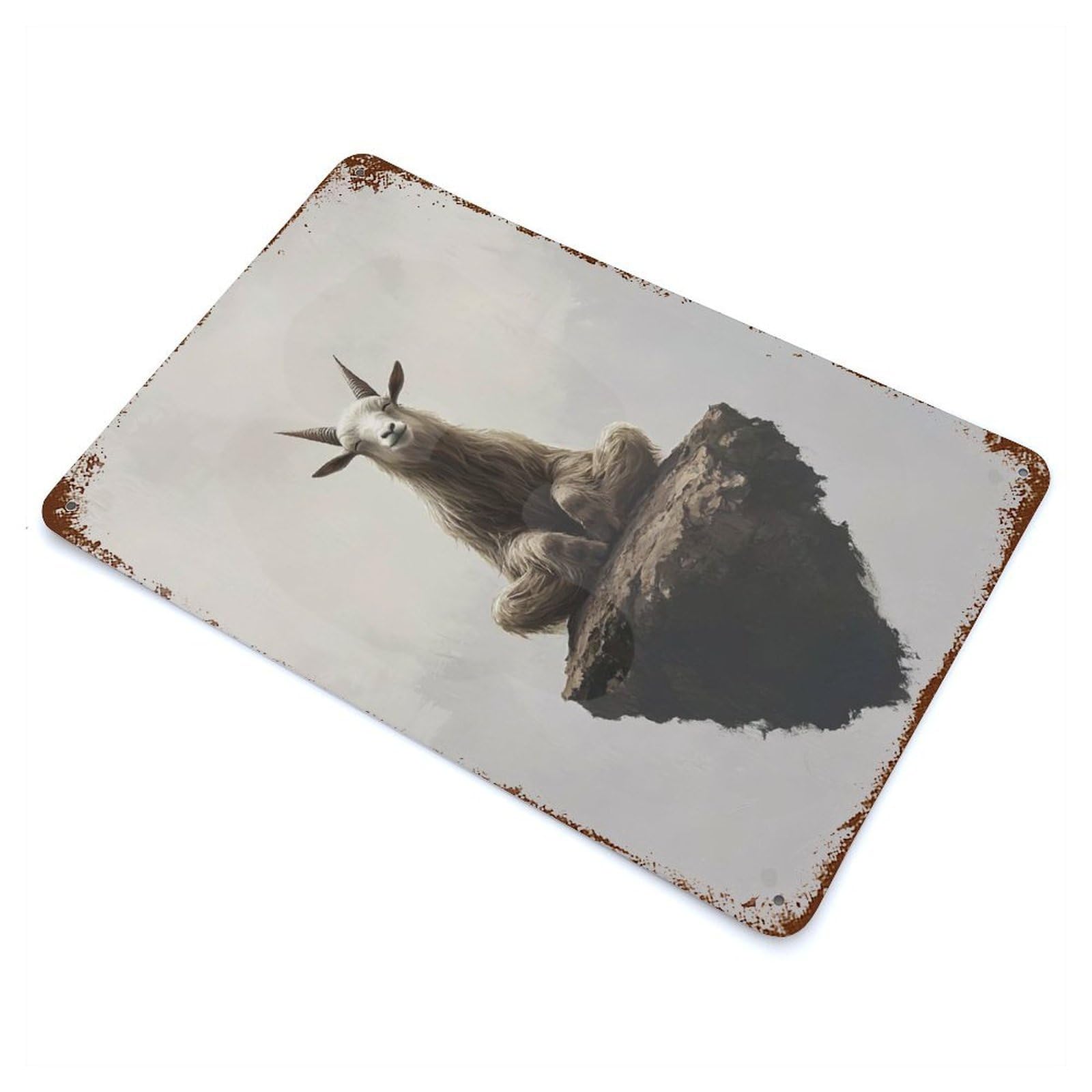 Meditating Goat on A Cliff Rusty Metal Tin Sign 11.8"x7.9", for Shed, Workshop And Garage Wall Decor, Novelty Wall Decor