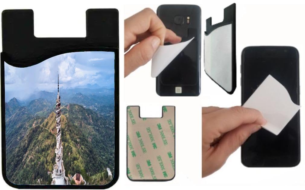 Island Gifting Neoprene Stick-on ID Card Holder for iPhone/Galaxy/Google Android Cases Featuring Image of Aerial View of Ambuluwawa Tower, Sri Lanka