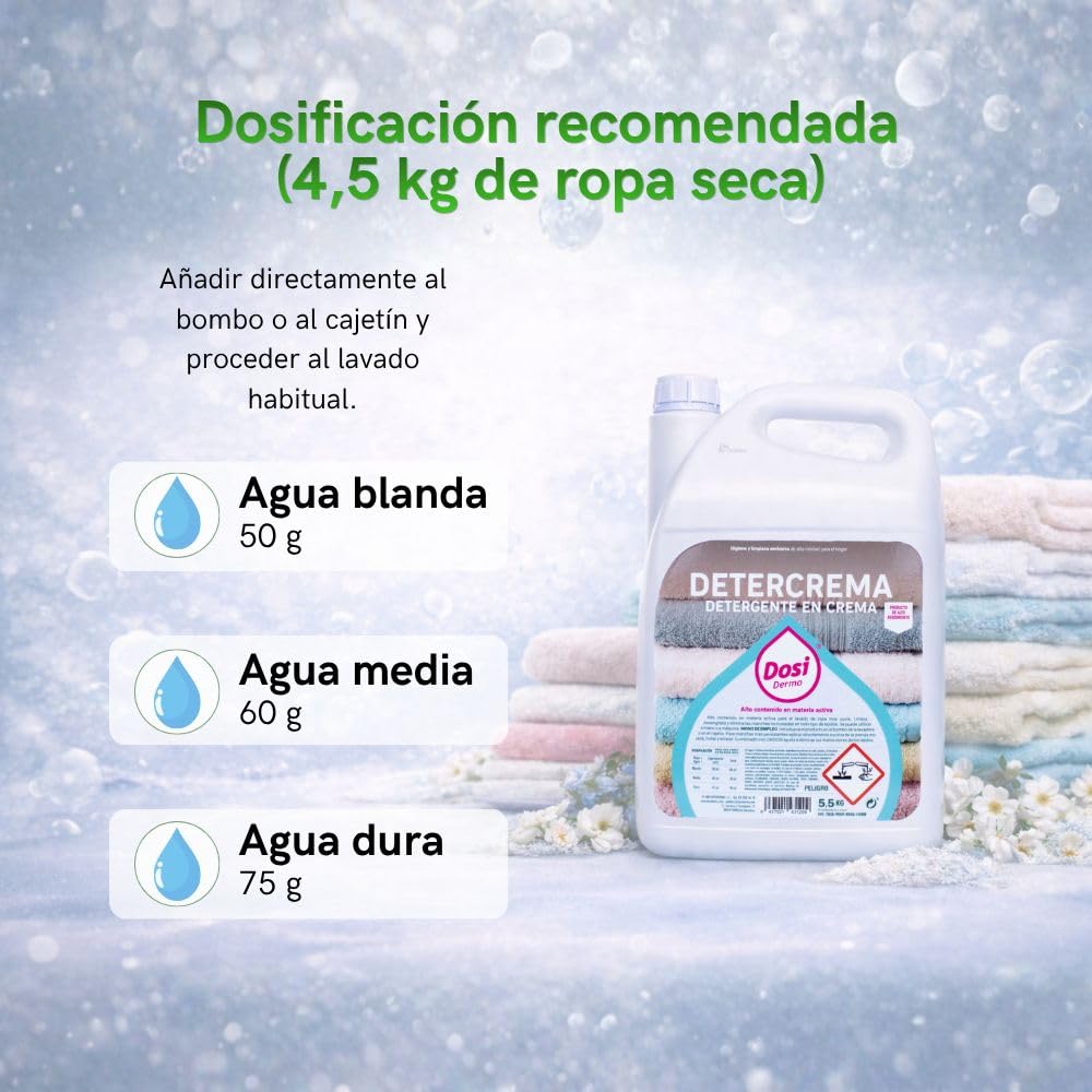 Detergente en Crema Detercrema 5,5 KG Profesional | 110 Lavados | Desengrasante Potente para Ropa Blanca y de Color | Lavado a Mano y Máquina | No Destiñe ni Encoge