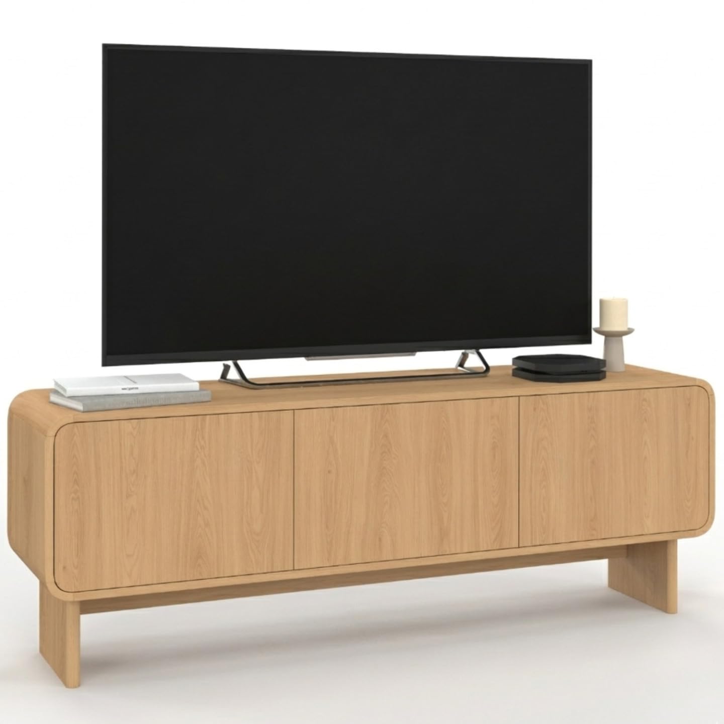 IDMarket - Meuble TV 140 cm Capucine 3 Portes façon hêtre Design Arrondi