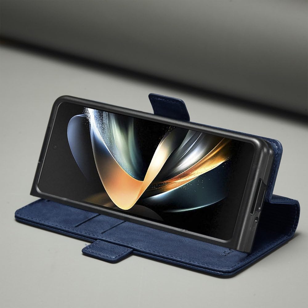 Funda de Cuero para Samsung Galaxy Z Fold 5 4 3 Fold5 Fold4 Fold3 Tarjetas Protectoras con Tapa magnética Funda para teléfono con Billetera, Azul, para Samsung Galaxy Z Fold 4