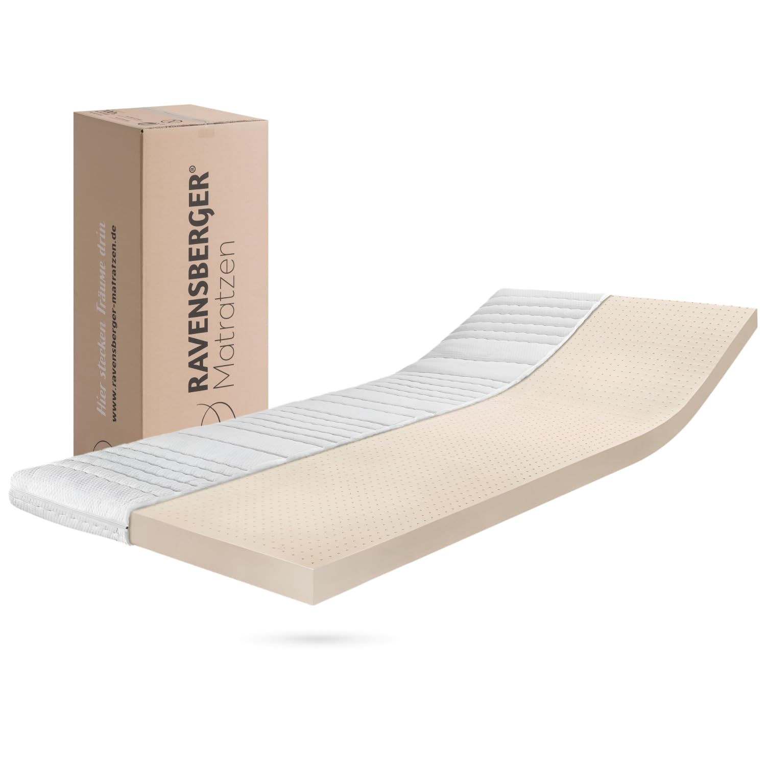 RAVENSBERGER Latex Topper Natura LUX - Härtegrad H2/H3, mittel - 50-110 kg - 180 x 200 cm, Höhe 9 cm - Matratzenauflage aus Natur-Latex mit Baumwoll-Bezug, allergikerfreundlich