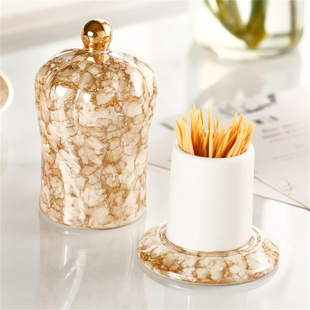 Ceramic Toothpick Holder with lid Cotton Swab Storage Box Tableware Accessories (C 5.5x11cm)
