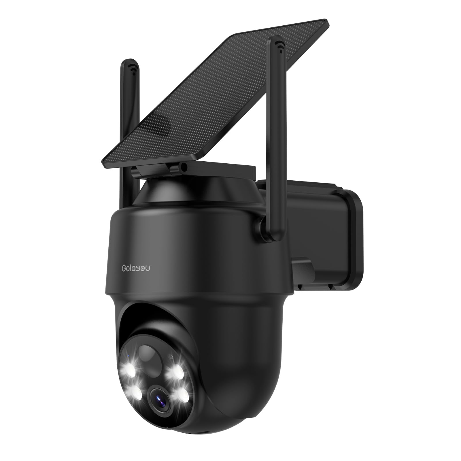 GALAYOU 2K Camera Exterieur sans Fil - Caméra de Surveillance Extérieur avec Panneau Solaire, PIR Alerte Instantanée, Détection Humaine AI, Vision Nocturne en Couleur, Audio Bidirectionnel, R1 (Noire)