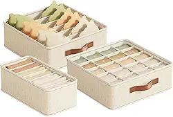 Kit Organizador de Gaveta - 6+7+20 Divisórias em Branco Natural (Algodão e Linho) - Organize Sutiãs, Roupas e Meias