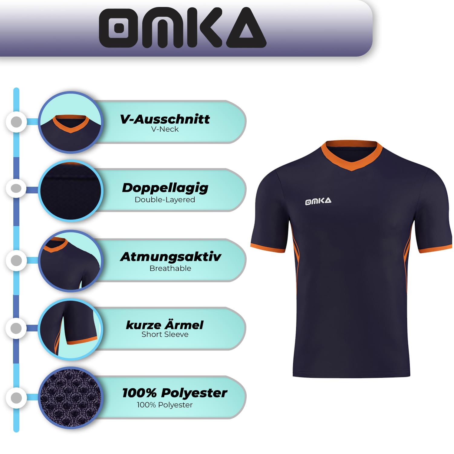 OMKA Sport V-Ausschnitt Teamwear Trikot - Premium Handball-, Fußball-, Volleyball- und Lauf-Uniform Shirt