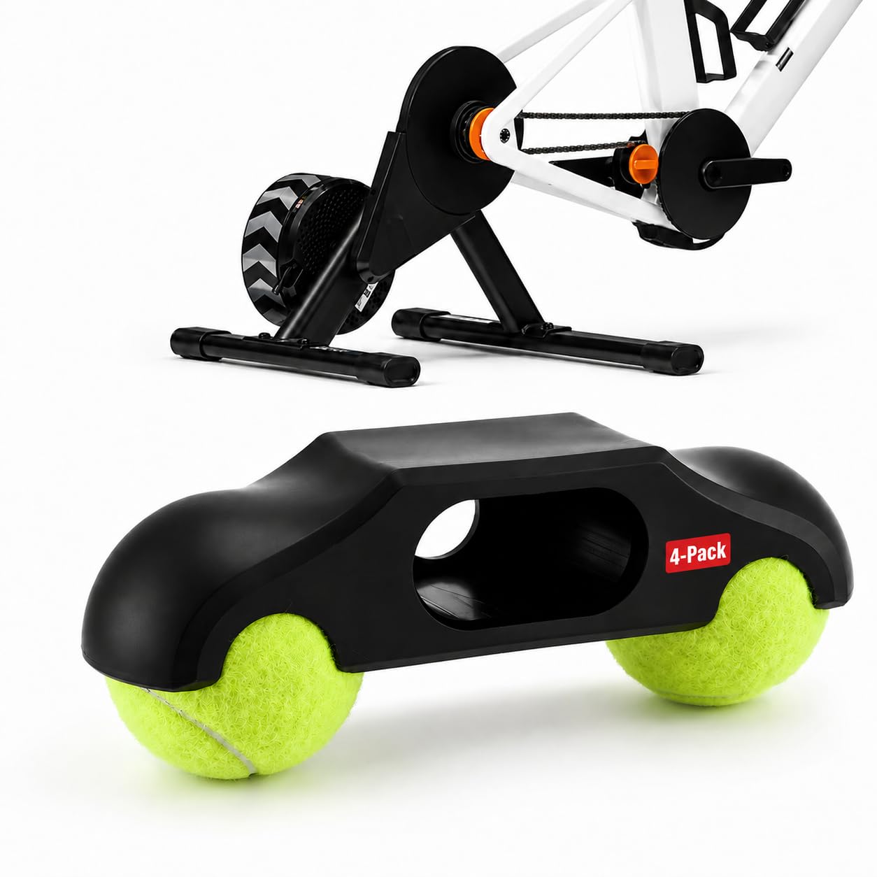 4 Stück Rocker Plate Feet, Tragbarer Wippplatten Fahrradtrainer, Cycling Snap Rocker Feet Adapter mit 8 Tennisbällen für Wahoo Kickr Core 2 Rollentrainer Tennisballfüße Indoor