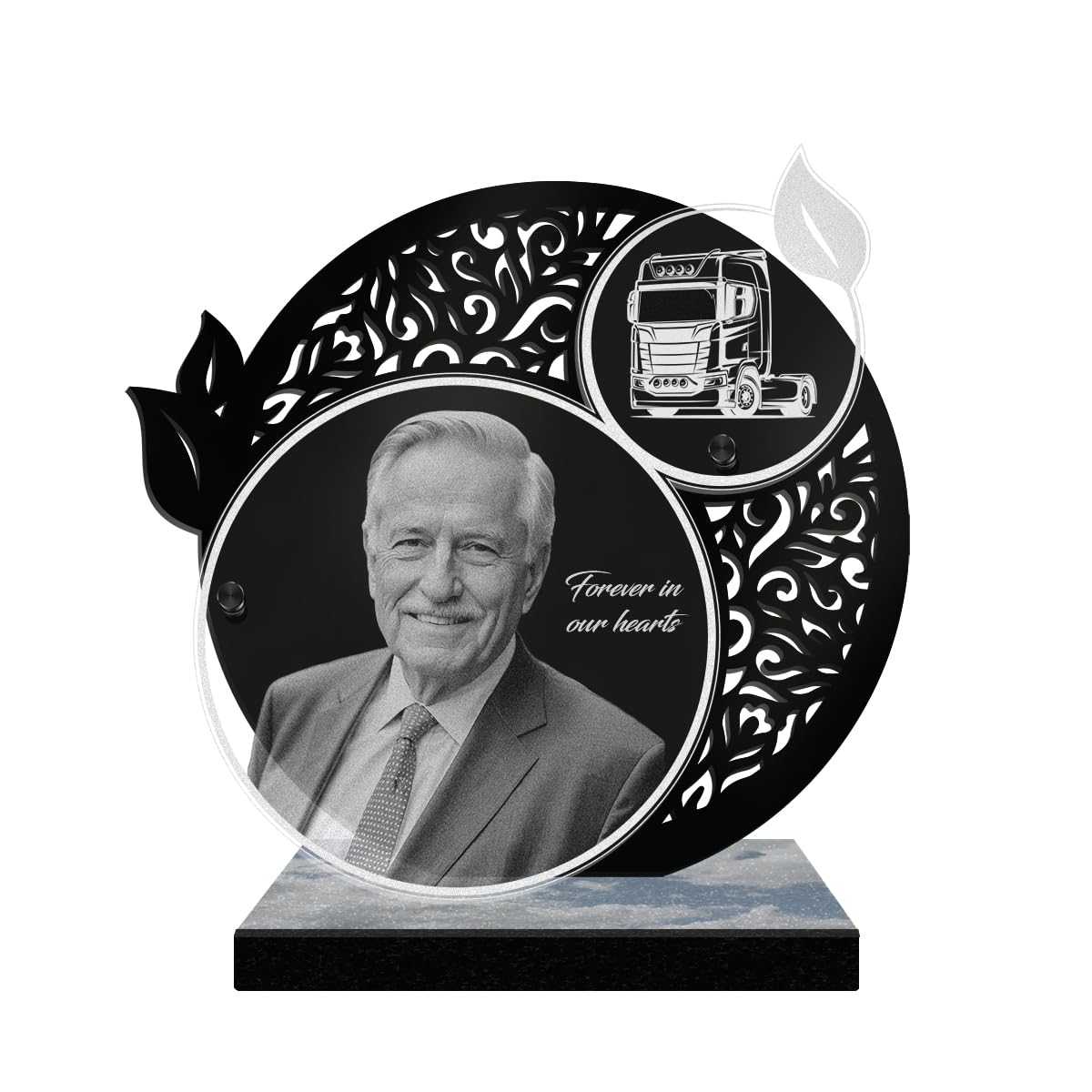 ETERNEL - Personalized Funeral Plaque Lace Truck Customizable Photo and Text, laser-engraved funeral plaque for tribute, cemetery plaque, mortuary, commemoration, mourning