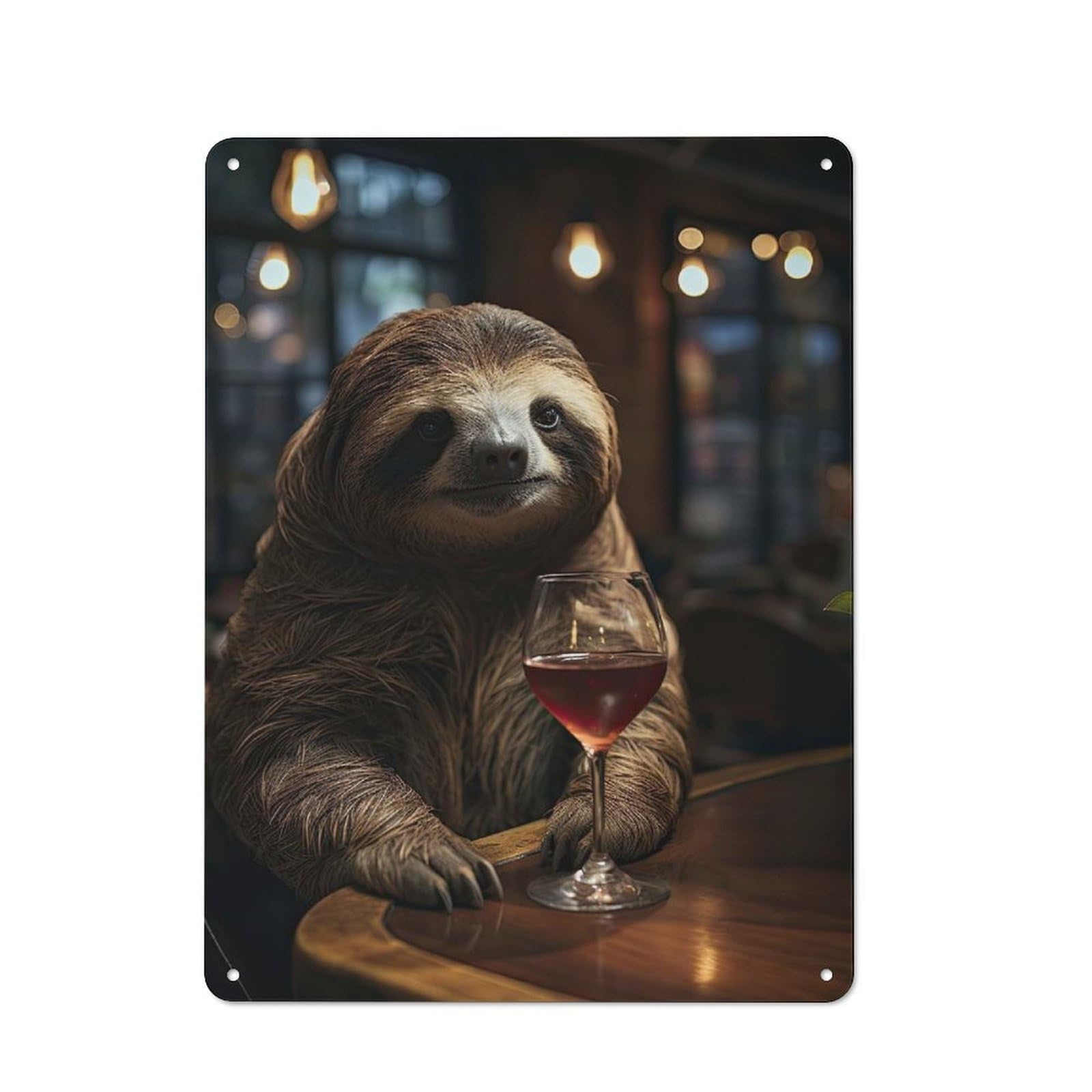 Junmoney Wine Sloth Portrait 40X30cm Rustic Tin Sign With For Living Room Or Hallway, For Vintage Wall Decor Fans, For Themed Room Decoration