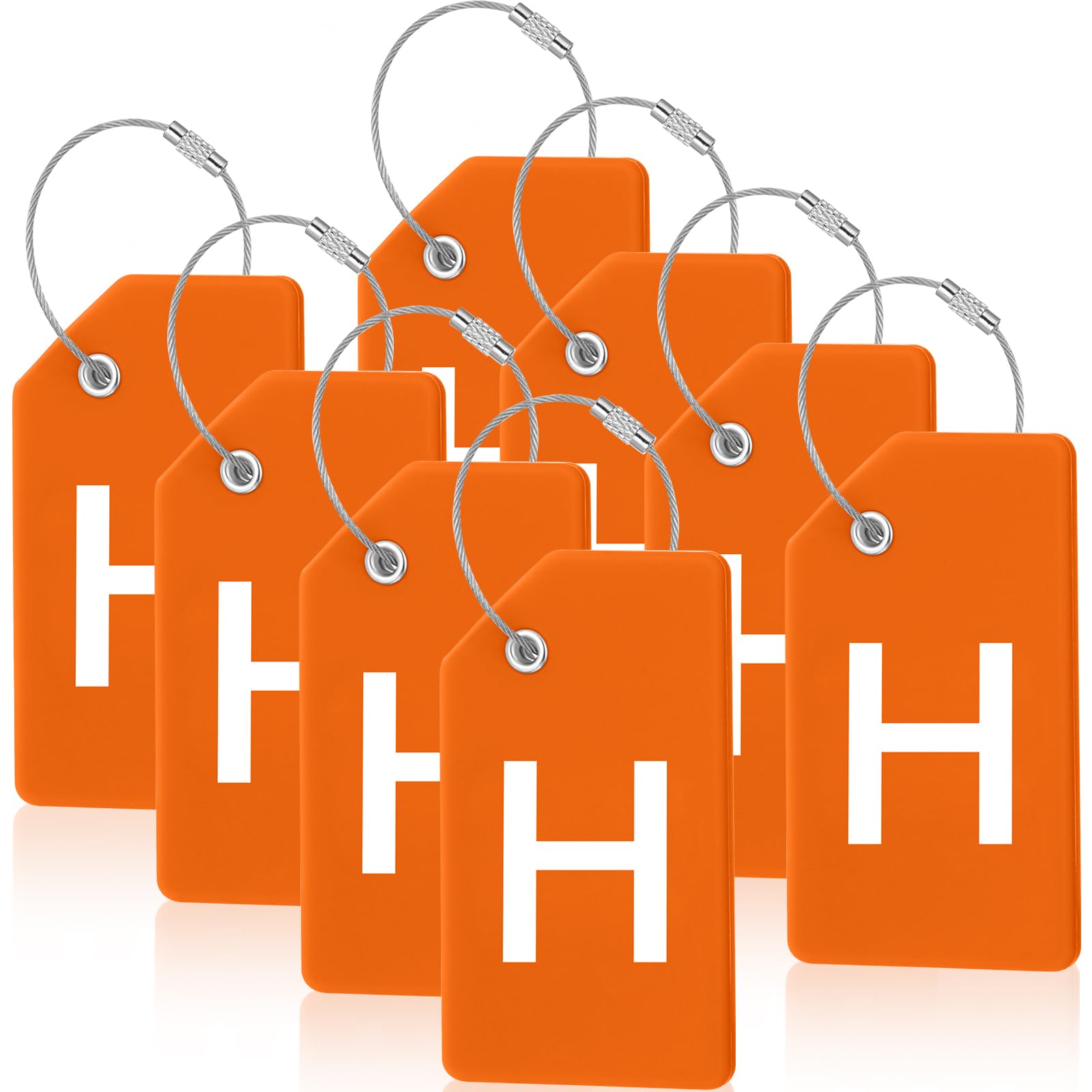 8 Pcs Initial Letter A-Z Luggage Tags Silicone Suitcase Instrument Tag with Name Card and Stainless Steel Loop(Letter H,Orange)