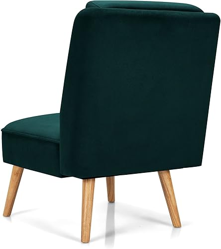 Miniatura 18 de Giantex Juego de 2 sillas decorativas de terciopelo, cómoda silla individual con patas de madera de goma, moderna silla tapizada para sala de estar,