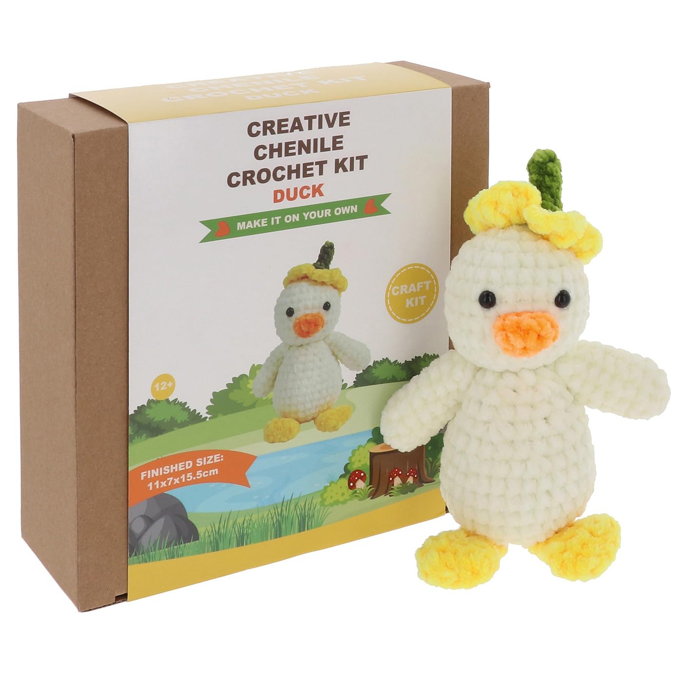 Shudehill Giftware Multicolour Chenille Creative Crochet Kits Bear, Bunny, Horse, Duck, Dog, Fairy & More - Perfect For Learning Or Experienced Crocheters (Duck)