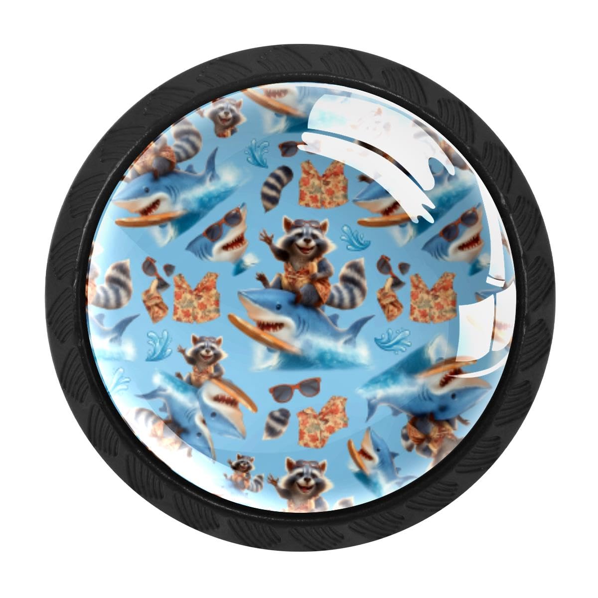 4 PCS Cabinet Knobs, Raccoon Riding Shark Drawer Knobs Dresser Handles