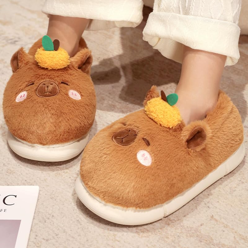 Capybara Plush Slippers - Women's Cute Warm Fuzzy Kawaii Slides Slip-on Swollen Feet Slippers Wide Non-Slip Indoor Outdoor Shoes Flip Flop Cartoon Animal2