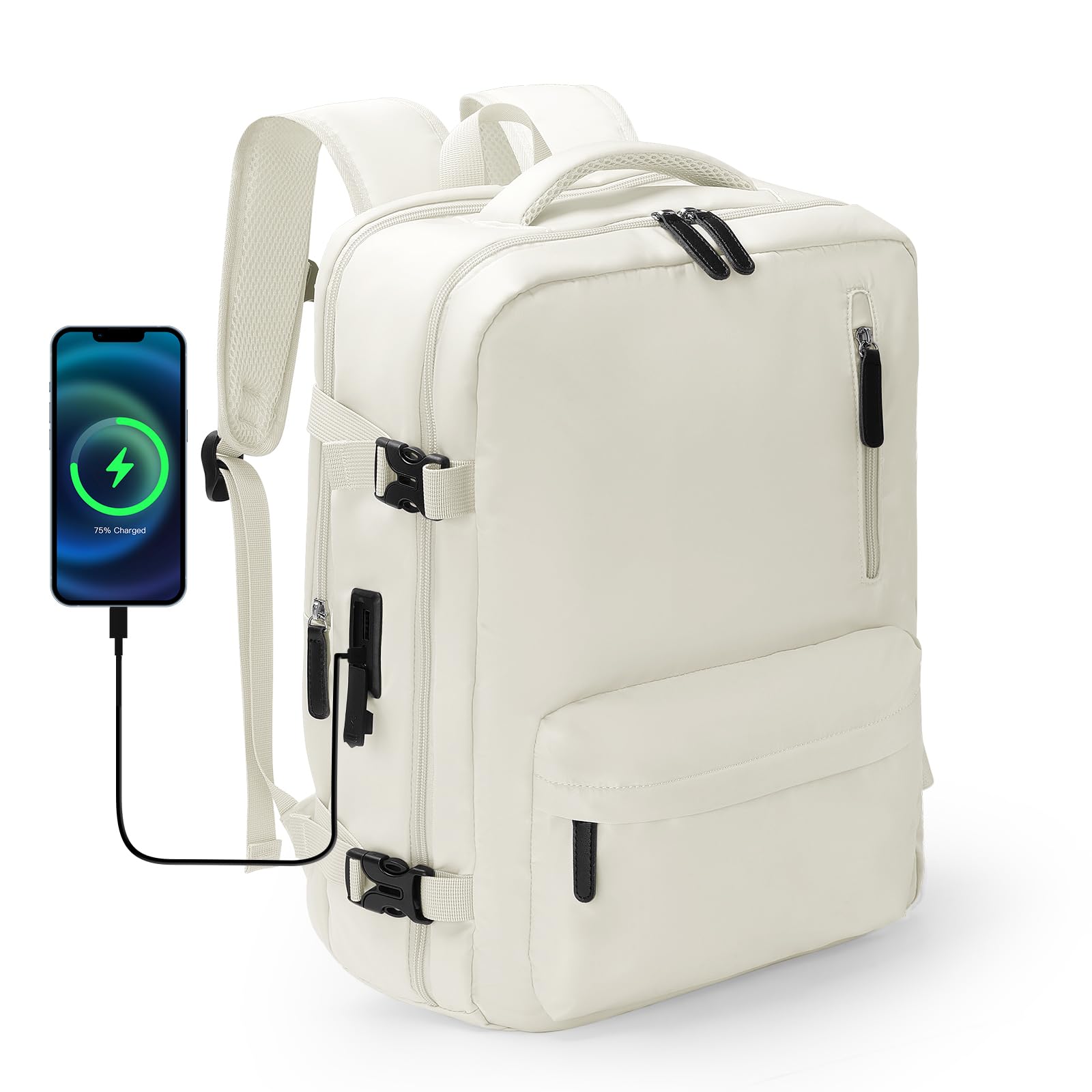 JBAOWEI Travel Backpack for Women, Carry On Luggage Bag, Airline Approved Laptop Backpacks for Personal Item Weekender Business Hiking, Cream