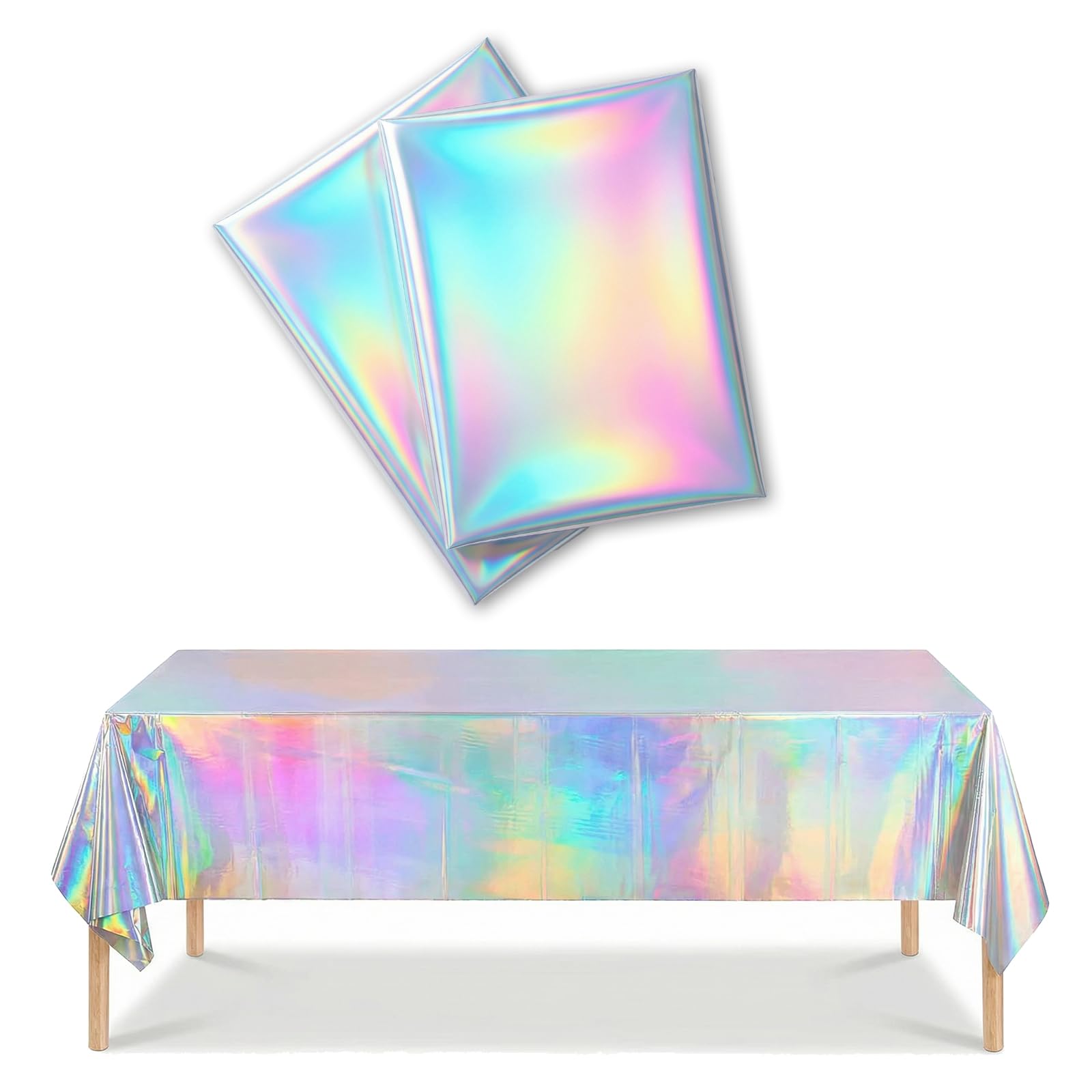 Geukmun 3 Pack Rainbow Party Table Cloth, 54x108inch Rectangle Tablecloth, Rainbow Holographic Plastic Table Covers for Disco, Wedding, Birthday, Girl Princess Party Decorations