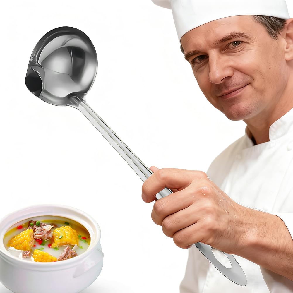 Concha de sopa com separador de óleo, concha de sopa separadora de gordura de aço