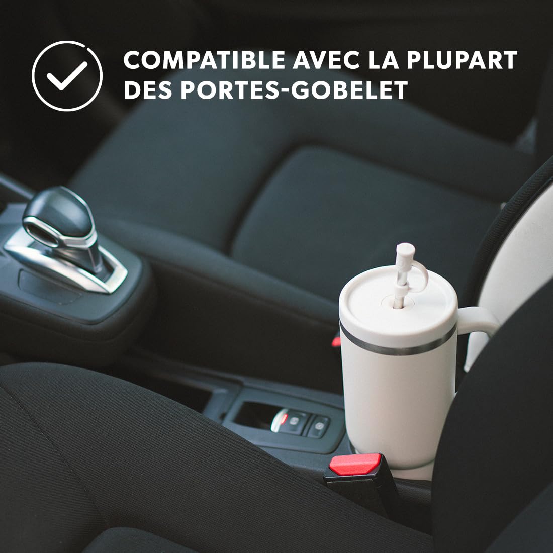 QWETCH - Travel Cup 900ml avec Paille & Anse - 48h Glacé / 12h Froid - Gourde Isotherme Inox Recyclé - Mug avec Bouchon à Vis Anti-Éclaboussures - Tasse Thermo - Leopard Camel
